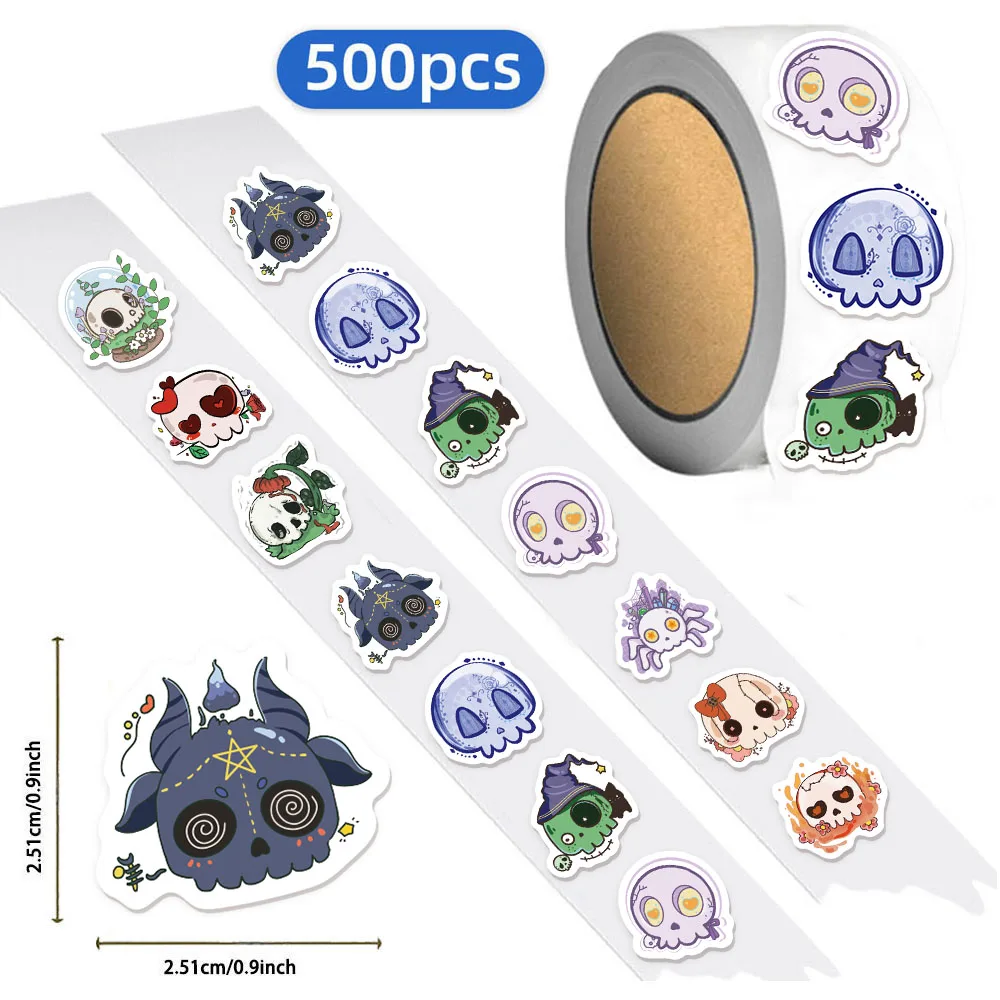 500 Stück Cartoon Halloween Groovy Skull Fun Belohnungsaufkleber 10 Stück 2,5 cm/1,0 Zoll Lernbelohnungsset Party Geschenkstempel Image