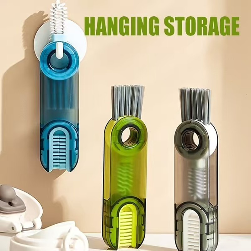 3pcs Multifunctional Cleaning Brush 3 in 1, U-Shaped Cup Rim and Lid Brushes for Water Bottles, Thermos, Baby Bottles, Narrow Gap Cleaning, Household Cup Cleaning Tool