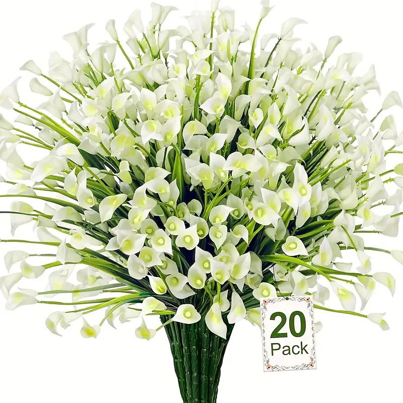 20-Pack Outdoor Artificial Kara Lilies, UV-Protected Plastic Fake Flowers for Garden, Porch, Courtyard, Office, Window Frame, Desktop, and Home Decoration – Summer Floral Arrangements