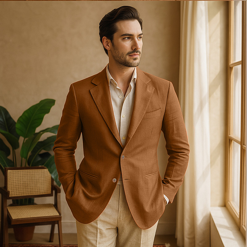 Men 100% Linen Blazer Blazer Jacket Linen Blazer Formal Wedding Christmas Elegant Vintage Summer Spring 100% Linen Solid Color Pocket Single Breasted Two-button Blazer Black White Orange Army Green
