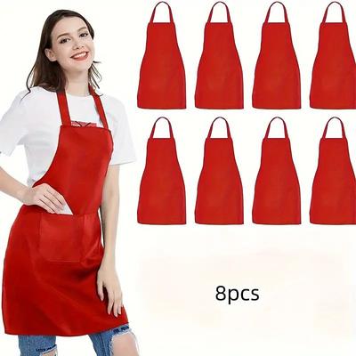 8-Pack Unisex Aprons Set, Durable Solid Color Polyester Kitchen Aprons with Adjustable Neck and 2 Large Pockets, Machine Washable for Cooking, BBQ, Grilling, Crafts, Holiday and Home Use