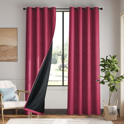 Curtain Drapes Linen Look 100% Blackout Curtains Coated Cotton Linen Fabric Natural Textured Drapes for Home Decor and Privacy
