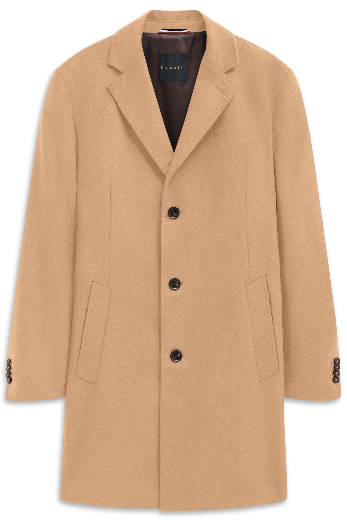Kurzmantel BUGATTI "Kaschmir", Herren, Gr. 48, beige (70, beige), 100% Kaschmir, unifarben, Elegant, normal, normaler Saum, Mäntel, im Modern Fit mit Knopfleiste