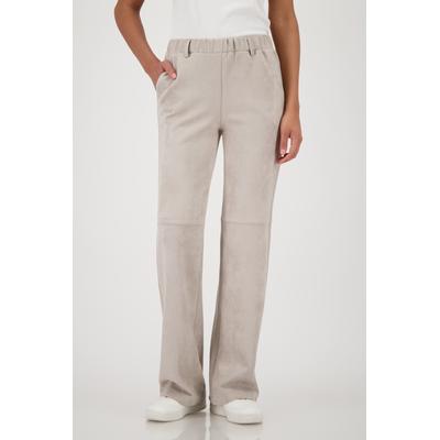 Lederimitathose MONARI "Hose Lederimitat Velours", Damen, Gr. 44, N-Gr, beige (greige), Web, Obermaterial: 93% Polyester, 7% Elasthan, unifarben, modisch, regular fit lang, Hosen, Gerade Beinform Image