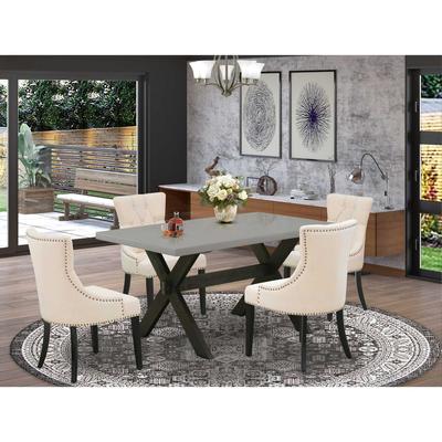 HomeStock 5-Piece Rectangle Natural Oak Finish Solid Wood Top Dining Table with 4 Parson Chair