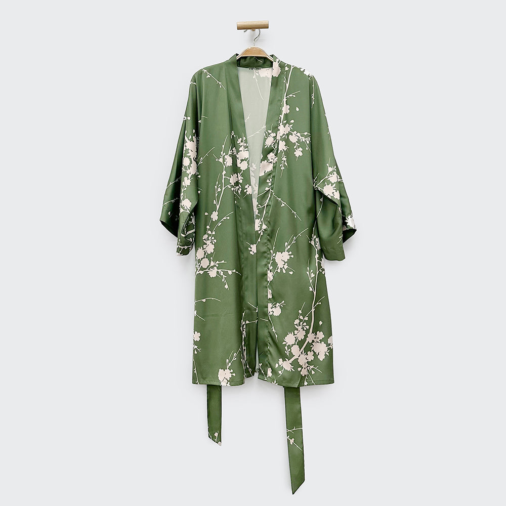 KIM+ONO Kimono Robe | Emi Short Kimono Robe | Polyester Charmeuse | Fern | Short