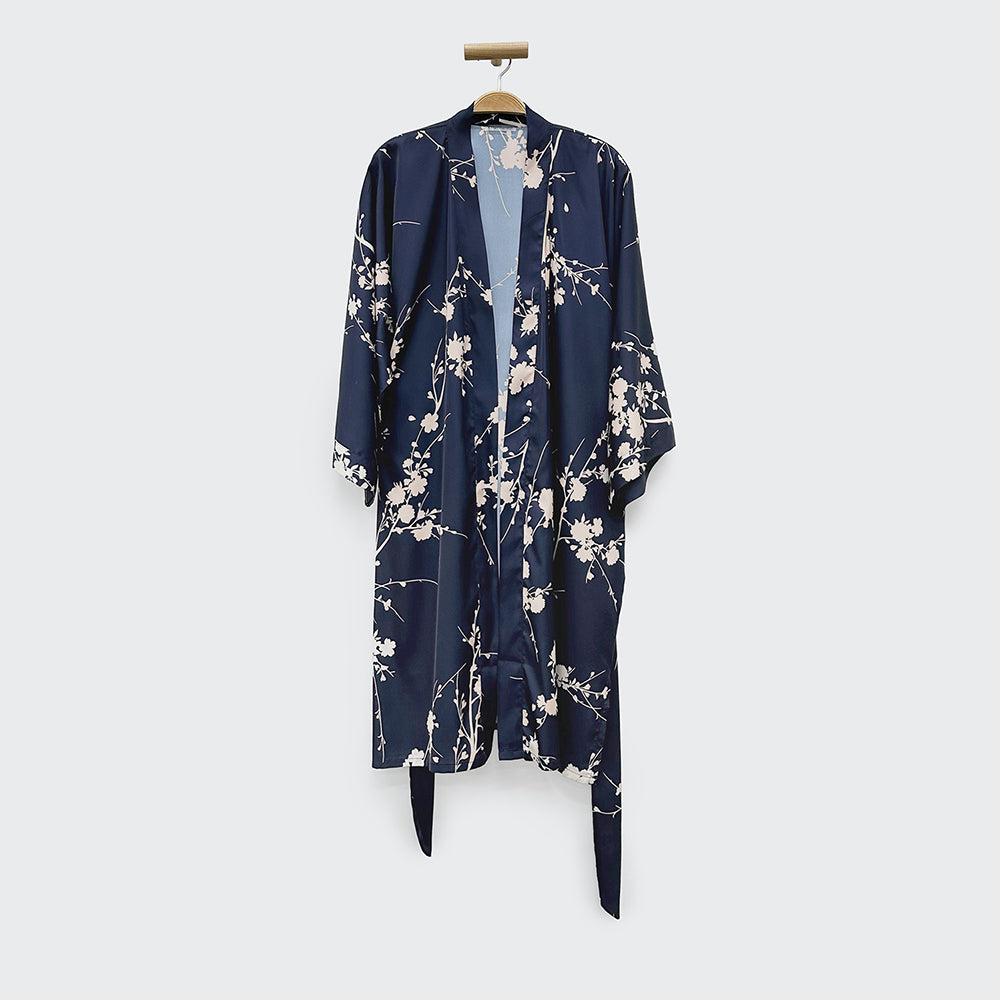 KIM+ONO Kimono Robe | Emi Short Kimono Robe | Polyester Charmeuse | Midnight | Short