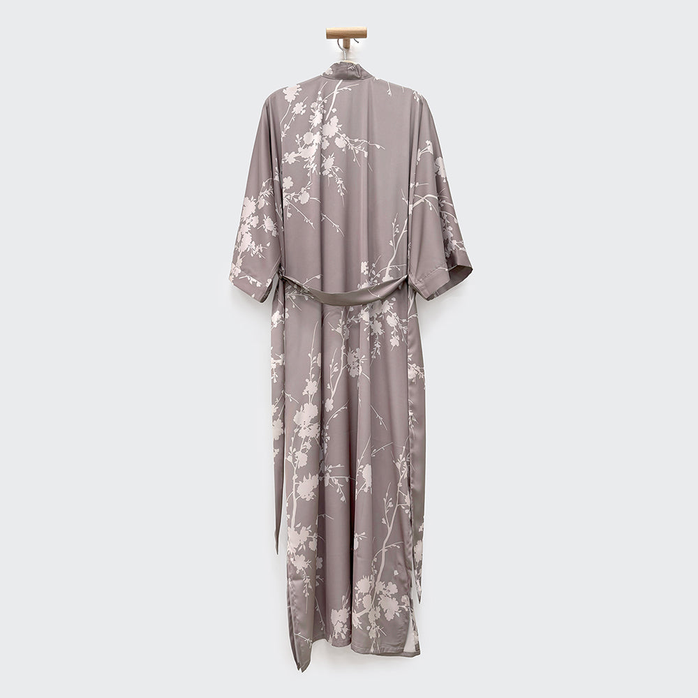 KIM+ONO Kimono Robe | Emi Long Kimono Robe | Polyester Charmeuse | Taupe | Long