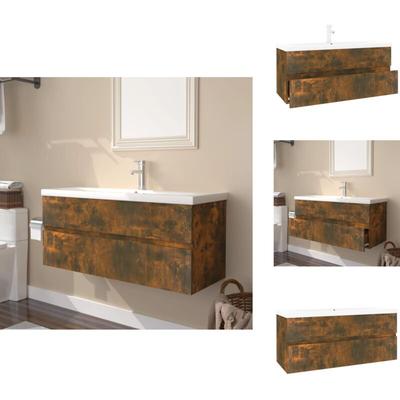Waschbeckenschrank mit Einbaubecken Räuchereiche Holzwerkstoff - Badezimmermöbel - Holzwerkstoff Image