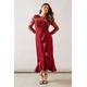 Wallis Womens Occasion Satin And Mesh Overlay Ruffle Maxi Dress - Wine - Size 8 UK | Wallis Sale | Discount Designer Brands