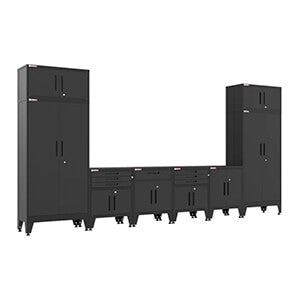 Armadillo Tough Black 8-Piece Garage Cabinet Set with Levelers