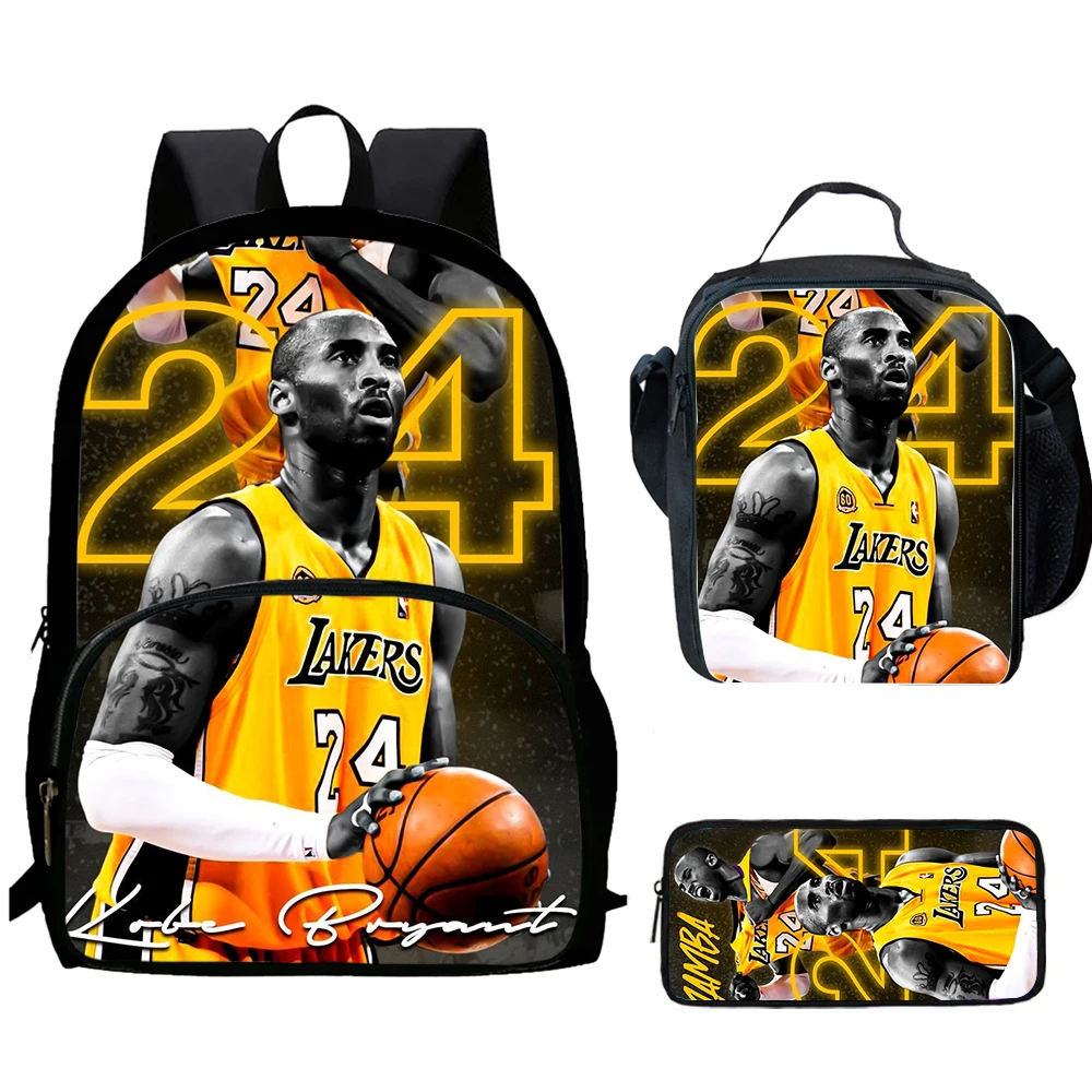 Sac à dos d'école pour enfants, basket-ball k-kobe b-ryant, 1/3 pièces, avec sacs à déjeuner, sacs à crayons, sacs d'école pour garçons et filles, meilleur cadeau