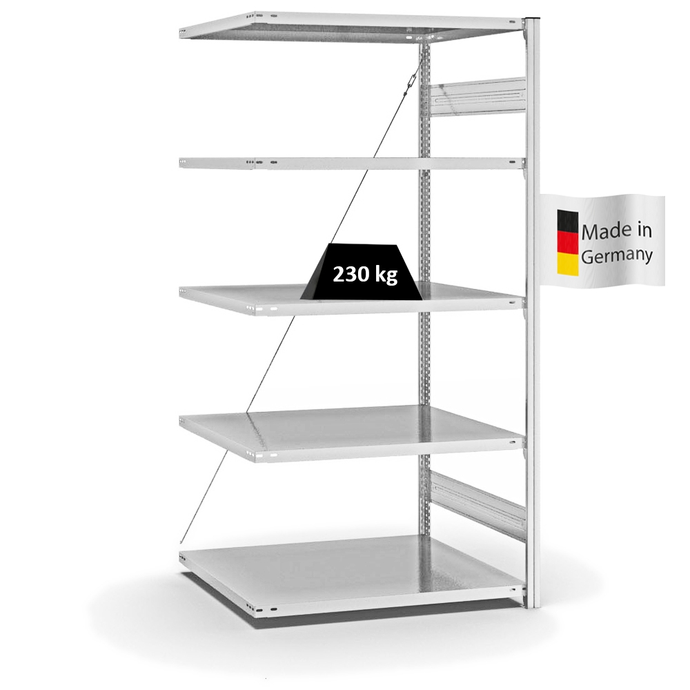 PROREGAL Fachbodenregal Stecksystem | Anbauregal | HxBxT 200x100x80cm | 5 Ebenen | Fachlast 230 kg | Einseitig nutzbar | Lichtgrau Image