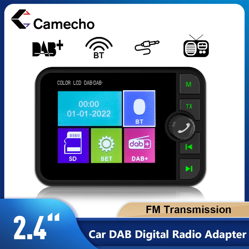 Camecho 2,4 Zoll LCD DAB+ Digital Broadcast Radio Unterstützung FM Sender BT Musik AUX Schnittstelle Radio Empfänger für europäische Autos Image