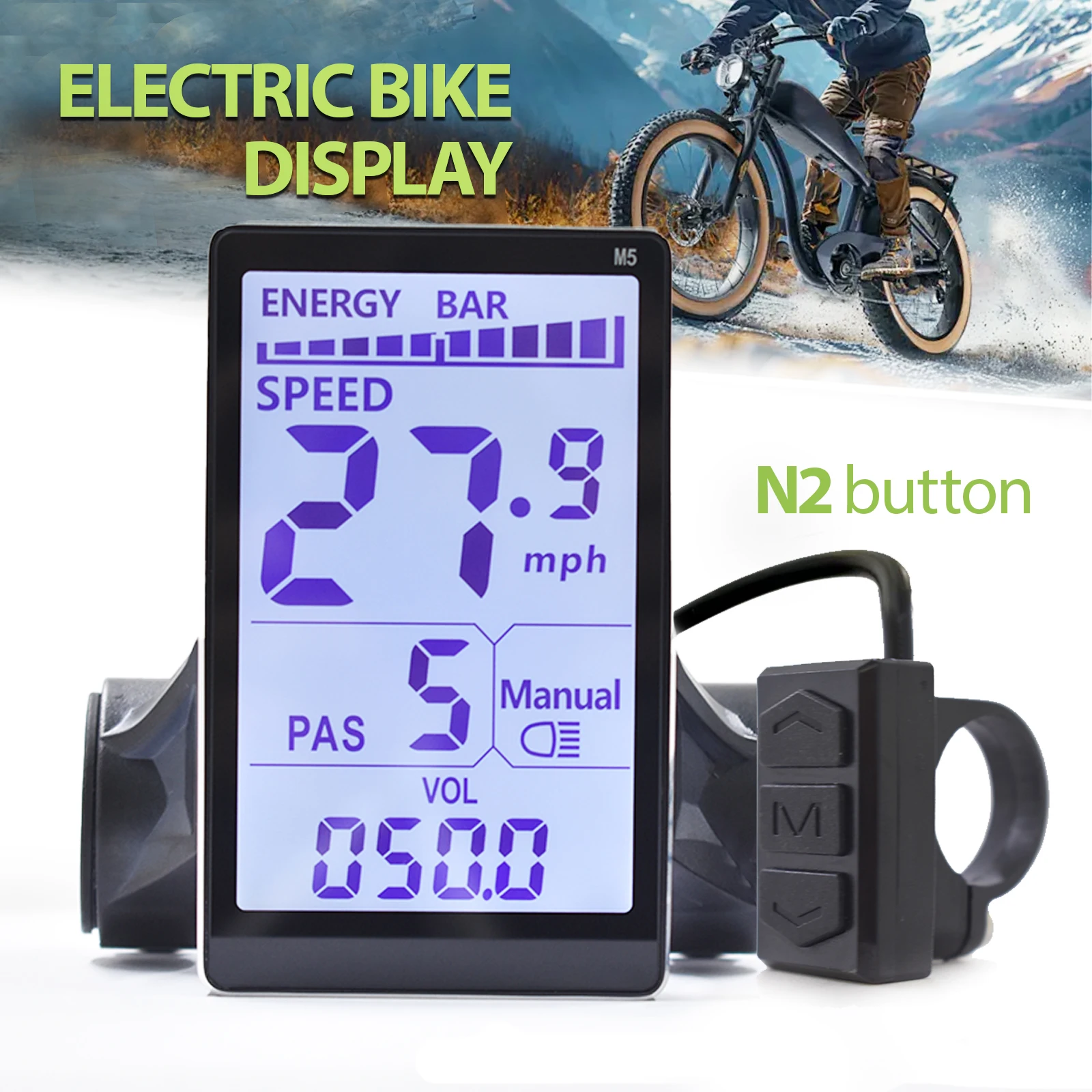 M5【UART2/N2】 Elektrisches Fahrrad-Display, E-Bike-Zubehör, 24 V/36 V/48 V/60 V, wasserdichter kabelgebundener Fahrradcomputer, Fahrradtacho Image