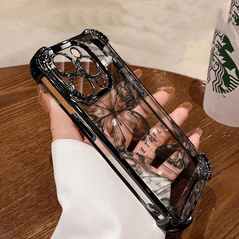 Luxus Schwarz Schöne Schmetterling Überzug Telefon Fall Für Samsung S25 S24 S23 S22 FE Note20 Rand Plus Ultra 4G 5G Anti Fall Airbag Image