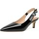 RIBONGZ Women Slingback Low Kitten Heel Shoes Closed Pointed Toe Dress Pumps Slip on Patent Leather Comfort Heels Braided Bowknot Work Wedding Shoes, Black Patent, 6 UK