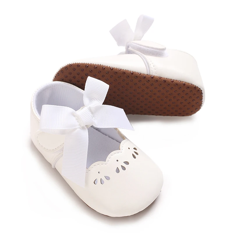Trendige süße einfarbige Mary-Jane-Schuhe mit Schleifendekor für Babys, leichte, rutschfeste Wanderschuhe für Frühling und Herbst Image