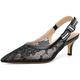 RIBONGZ Women Slingback Low Kitten Heel Shoes Closed Pointed Toe Dress Pumps Slip on Patent Leather Comfort Heels Braided Bowknot Work Wedding Shoes, Black Lace, 5.5 UK