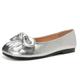 MiaZane Women's Metallic Ballet Flats Low Heel Slip-On with Decorative Bow Tie Round Toe Comfort Shoes for Daily Wear & Work,Silver,5 UK