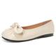 MiaZane Women's Metallic Ballet Flats Low Heel Slip-On with Decorative Bow Tie Round Toe Comfort Shoes for Daily Wear & Work,Beige,4 UK