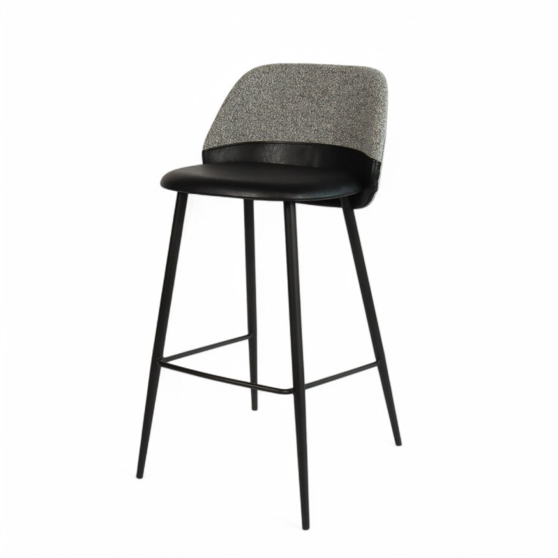 Bistromania Barhocker VERONE - Schwarzes Kunstleder und Grauer Stoff Image