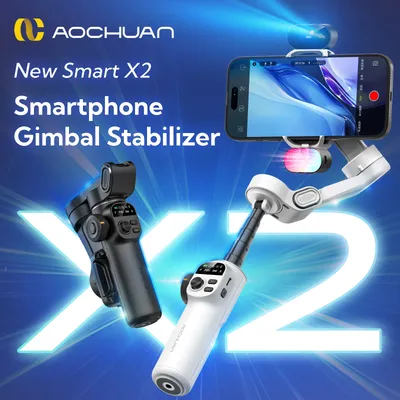 AOCHUAN Smart X2 3-Achsen-Gimbal-Stabilisator für iPhone und Android Smartphone Gimbal mit integriertem Verlängerungsstangen-LED-Display