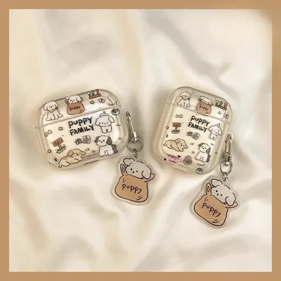 Niedliche Cartoon-Hundehülle für Apple AirPods 4, Kopfhörerhülle für Airpods Pro 2 Pro 3 2 1, Schutzhülle mit Schlüsselanhänger Image