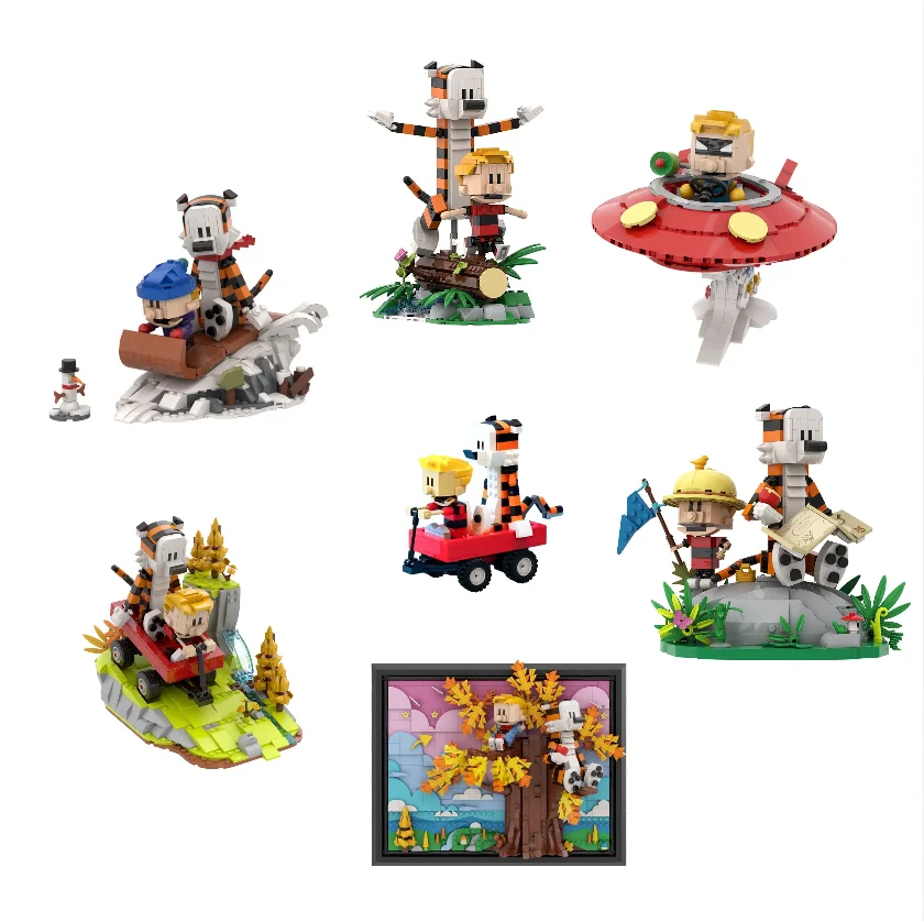 MOC Calvined und Hobbes Baustein Kreative 3D Kunst Gemälde Cartoon Tiger Action Figuren Modell Puzzy Spielzeug Kind Geschenk