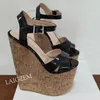 DOHBANER Frauen Sandalen Plattform Keile 22 CM High Heels Pumps Offene spitze Damen Handgemachte Glänzende Schuhe Frau Große Größe 36 41 43 45 48