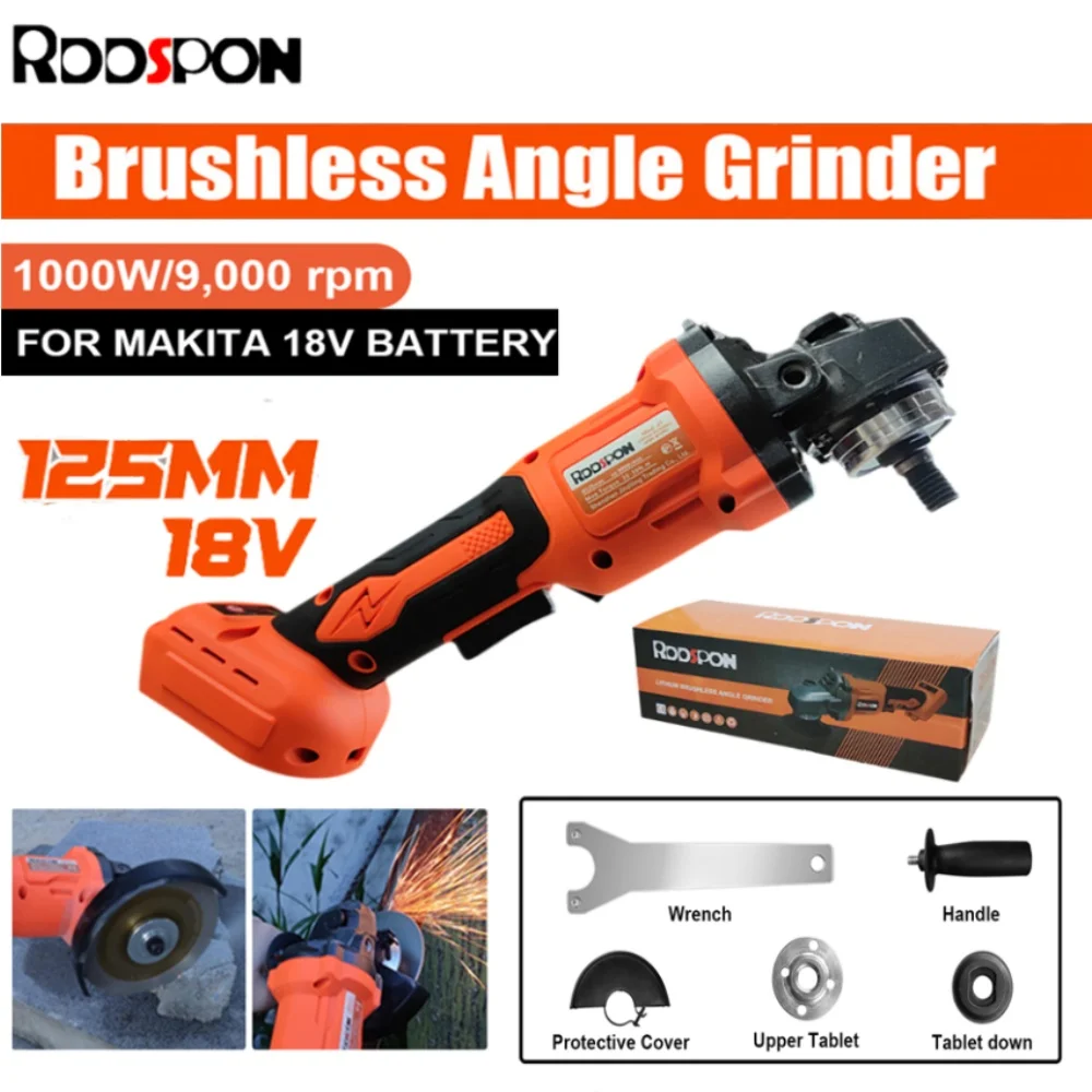 125 mm tragbarer bürstenloser Winkel, kabelloser elektrischer Winkel, 3 Geschwindigkeiten, 1000 W, Poliermaschine, Schleifwerkzeuge für Makita-Akku Image