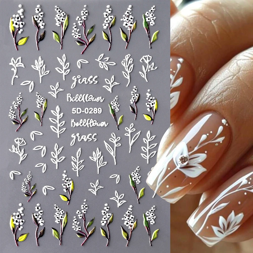 5D Frühlingsblume Nail Art Aufkleber Bunte Gänseblümchen Weiß Blumen Klebstoff Relief Nagelschieber Rosa Blumenrebe Aufkleber DIY Nagel Charm Image