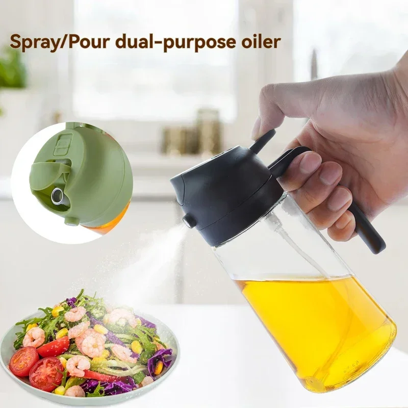 Neuer 470 ml Küchen-Olivenölspender, 2-in-1-Olivensprühgerät zum Kochen von Ölen, Picknick-Gadgets für die Luftfritteuse im Freien