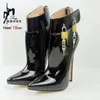 18CM Super High Heel Schwarz Abschließbare Vorhängeschlösser Ballett Stiefel Extreme Spitz Schicke Kurze Stiefel Sexy Laufsteg Zeigen frauen Schuhe