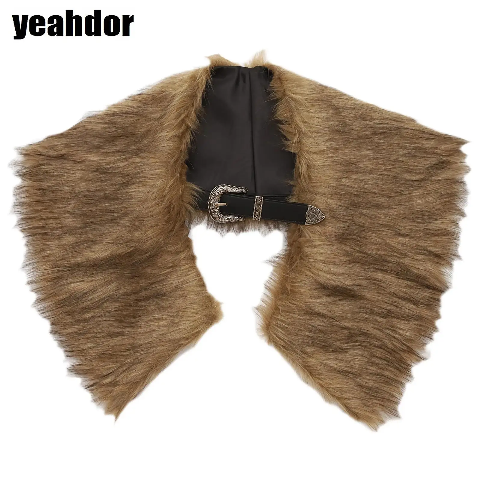 Kunstpelz Wikinger Schal für Männer Mittelalterlicher Krieger Pelzumhang Schulterwickelkragen Renaissance Faire Halloween Party Kostümzubehör Image