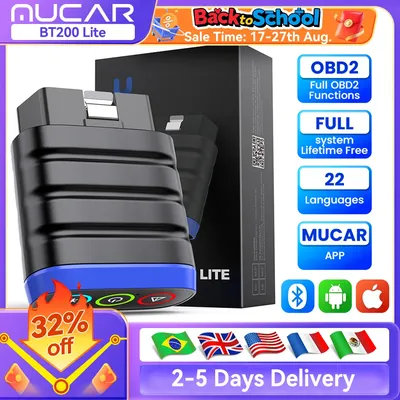 MUCAR BT200 Lite Intelligent obd2 Scanner All System Diagnosis Full OBD2 Function Car Diagnostic Tool Read & Clear Fault codes