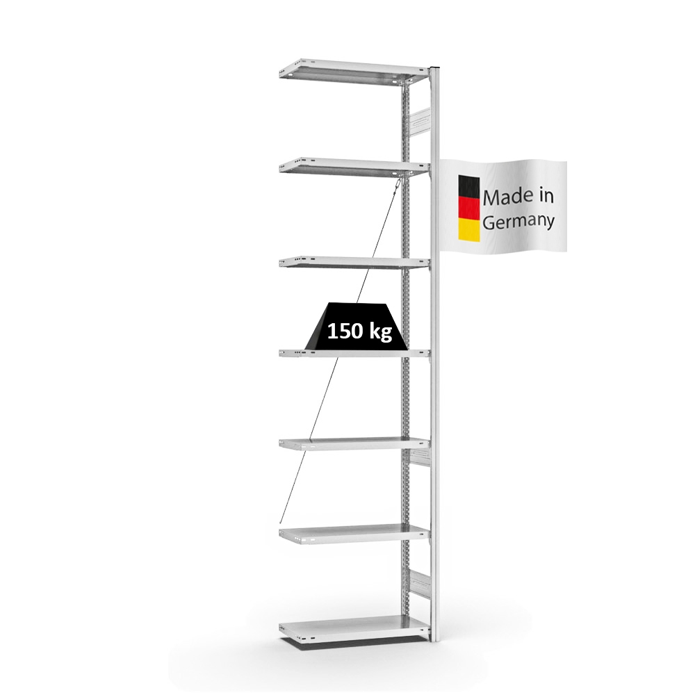 PROREGAL Fachbodenregal Stecksystem | Anbauregal | HxBxT 300x75x30cm | 7 Ebenen | Fachlast 150 kg | Einseitig nutzbar | Lichtgrau Image