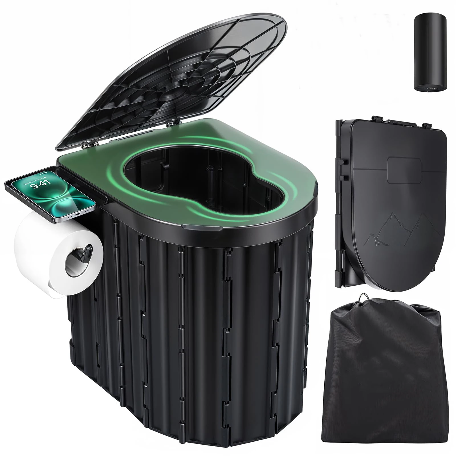 Sckee Campingtoilette, tragbare Toilette für Erwachsene, tragbare Reise-Klapptoilette mit Deckel und Papierhalter, kompaktes Töpfchen für das Auto