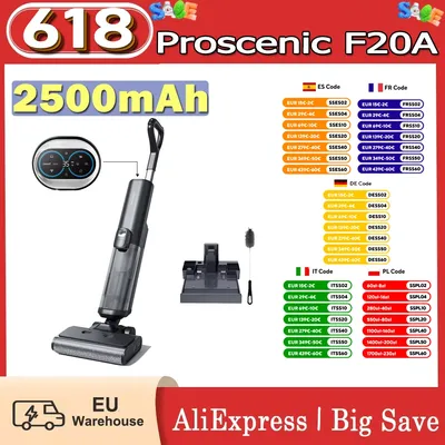 Proscenic F20A Nass- und Trocken-Akku-Staubsauger, 3-in-1, 380 U/min, starke Saugkraft, Staubsauger/Mopp/Waschfunktion, 2500 mAh Akku, 35 Minuten lang Image