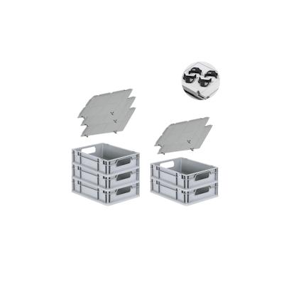 PROREGAL SparSet 5x Eurobox NextGen Economy mit Auflagedeckel & 4x Verschlüsse Schwarz, Griffe offen, HxBxT 12x30x40cm, 11L, Eurobehälter Image