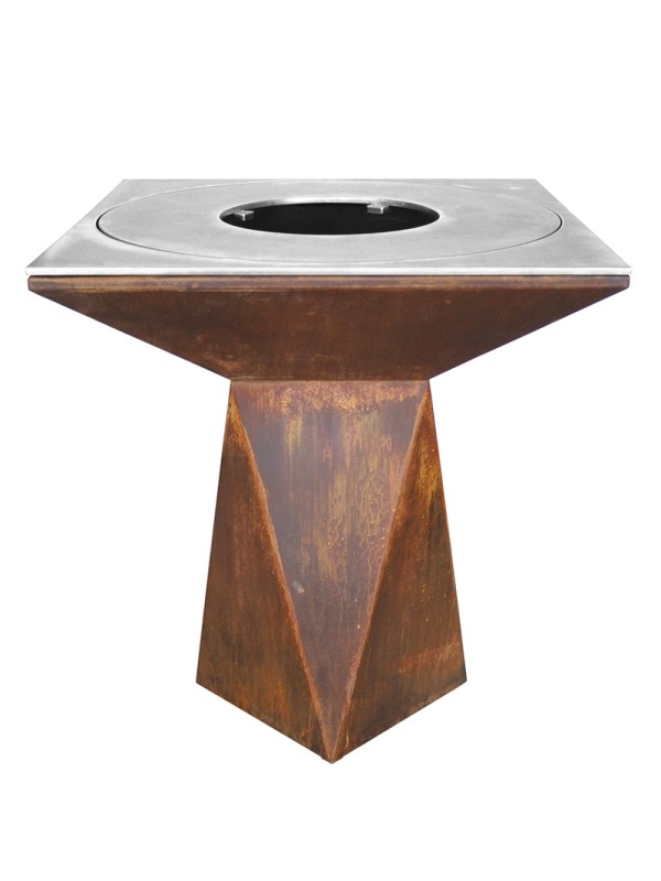 OutInFire Gartenfeuerstelle, Grill mit Wok-Loch, Grill mit Stahlbeinen und Schutzhülle - G1 Corten Image