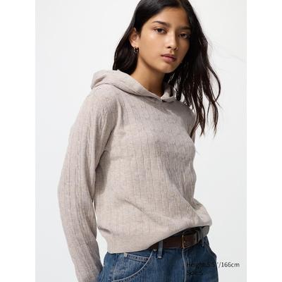 Uniqlo - Washable Knit Cable Hoodie - Khaki - XL