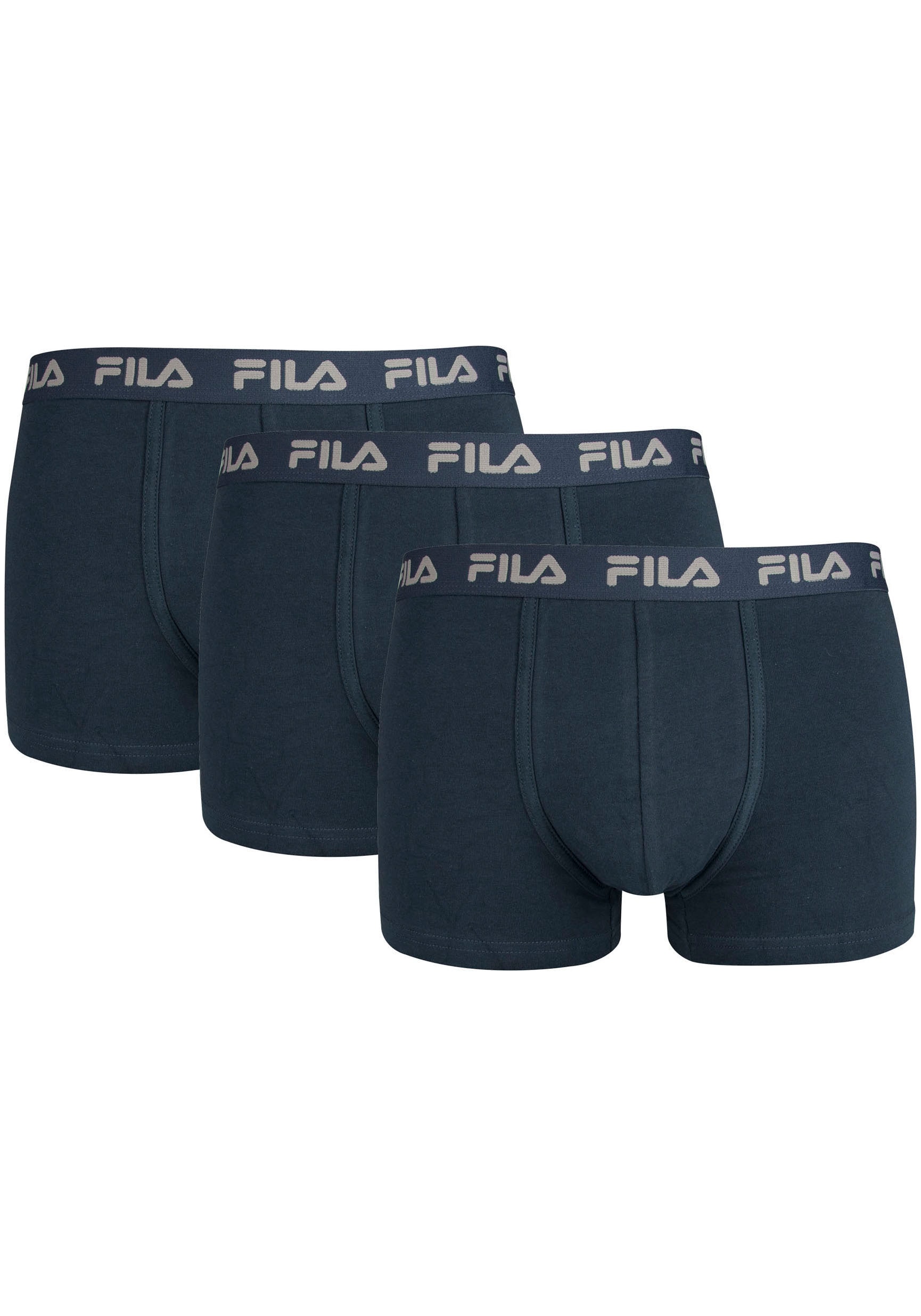 Boxershorts FILA "MAN BOXER SHORTS", Herren, Gr. M, blau (navy), Obermaterial: 95% Baumwolle, 5% Elasthan, unifarben, eng, Unterhosen, mit elastischem Logobund Image