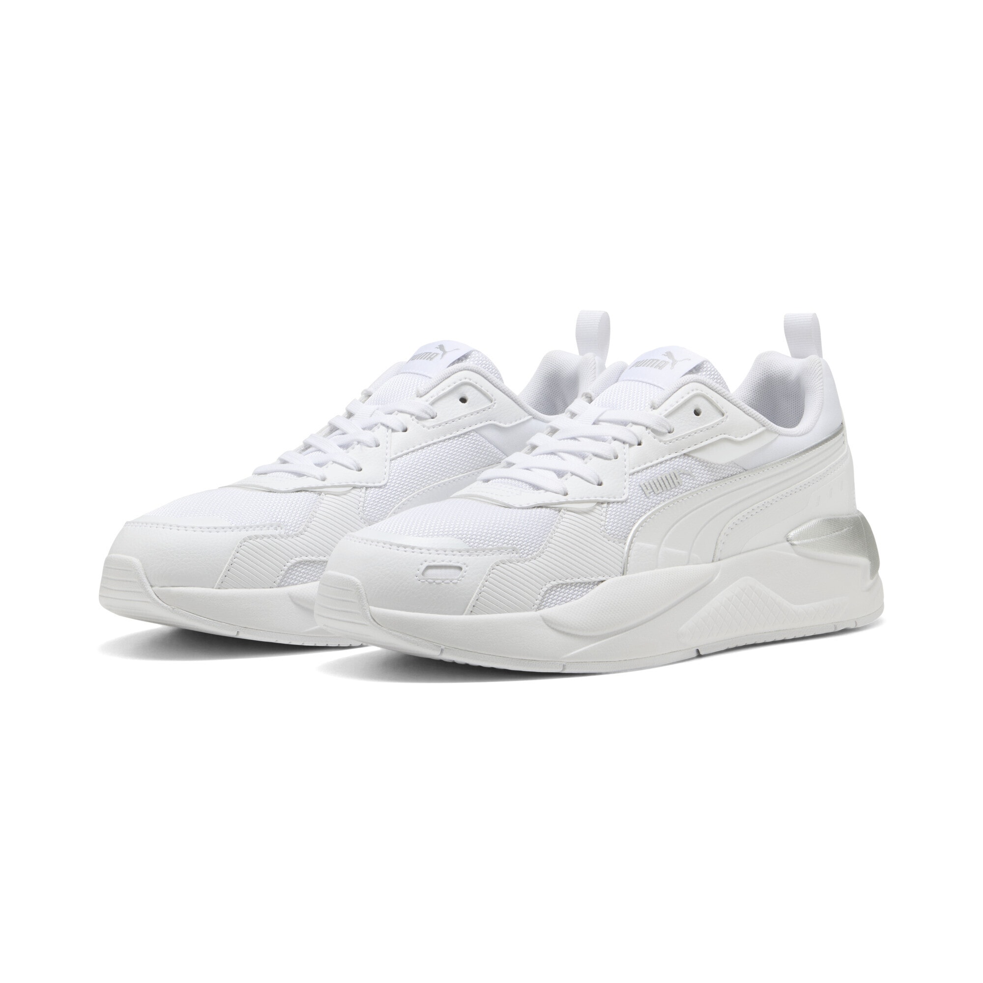 Sneaker PUMA "X-Ray 3 Sneakers Erwachsene", Damen, Gr. 48, weiß silber metallic, Obermaterial: Textil, Synthetik; Futter: Textil; Innensohle: Textil; Laufsohle: Gummi, Schuhe Sneaker
