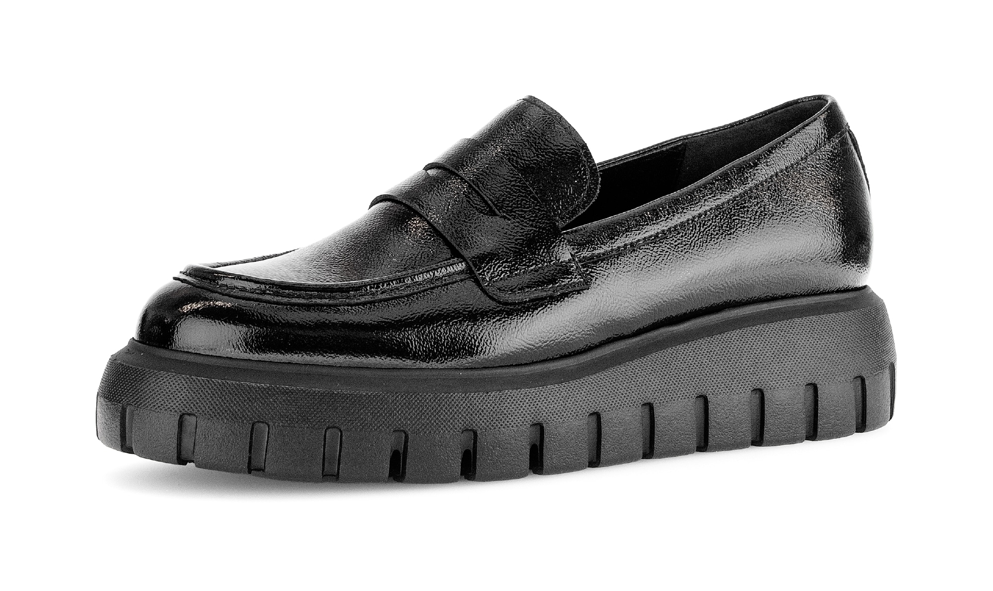 Loafer GABOR, Damen, Gr. 44, schwarz, Lackleder, glänzend, Schuhe Loafer, Keilabsatz, Plateau, Slipper, Businessschuh, Best Fitting-Ausstattung, Topseller