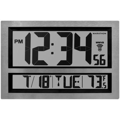 Marathon Clock Jumbo LCD Atomic Wall Clock Silver 16.7 x 1.9 x 10.6 CL030025-SV-00-G
