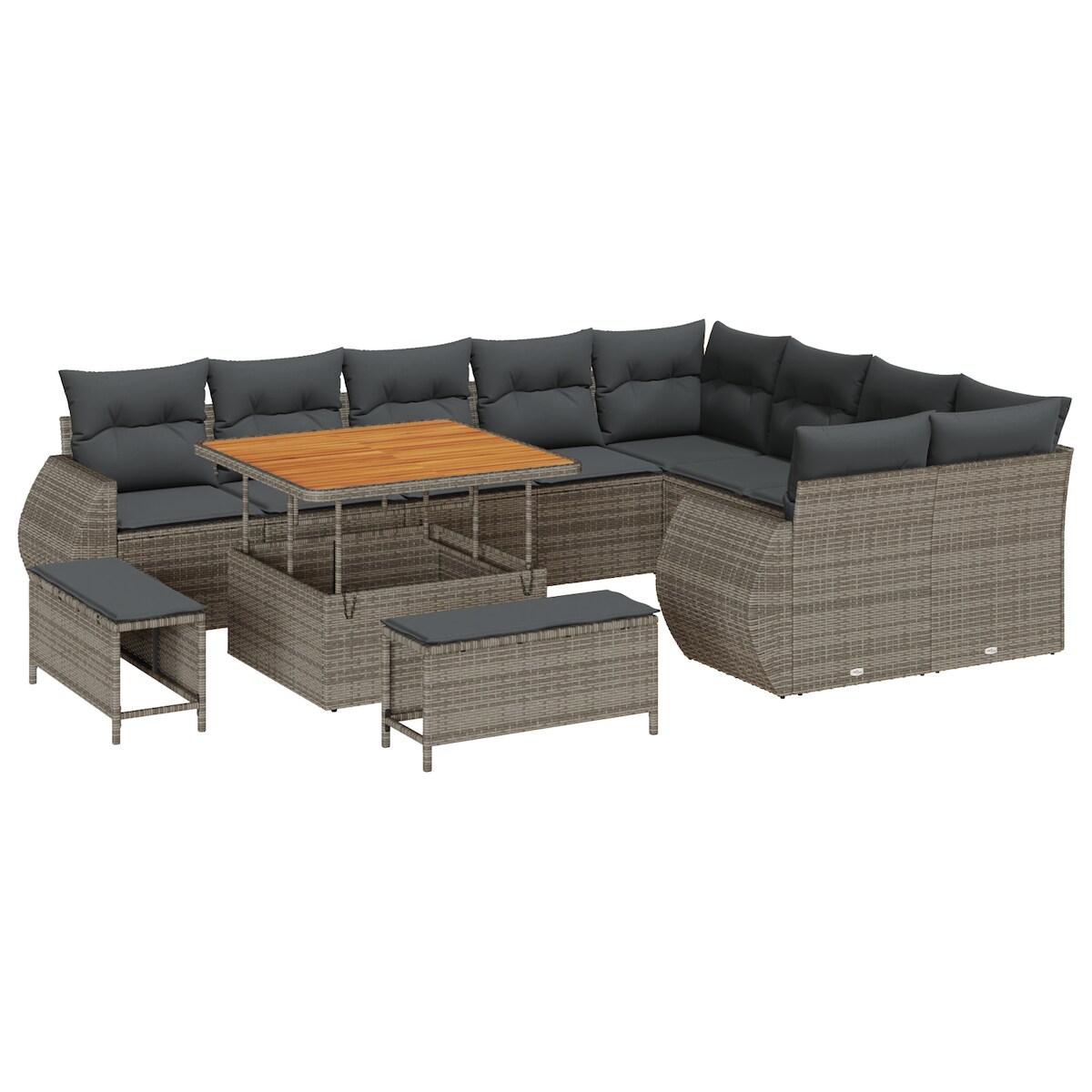 vidaXL 12-teiliges Garten-Sofa-Set mit Kissen in Grau aus Poly Rattan und Akazie. Image
