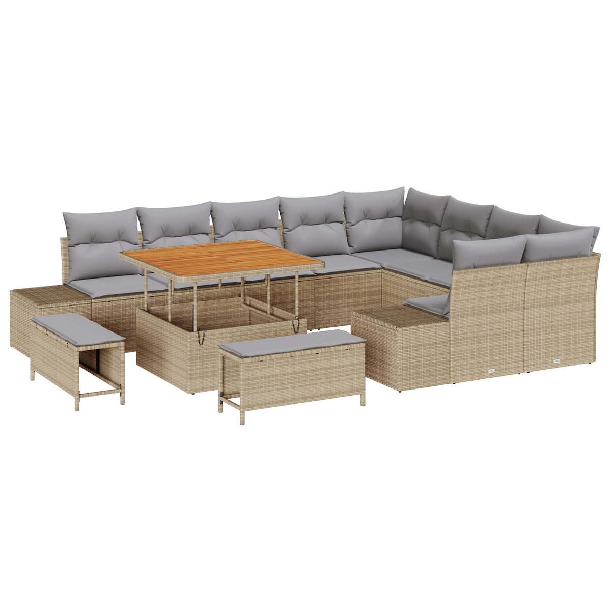 vidaXL 12-teiliges Garten-Sofa-Set mit Kissen Beige Poly-Rattan Akazie Image