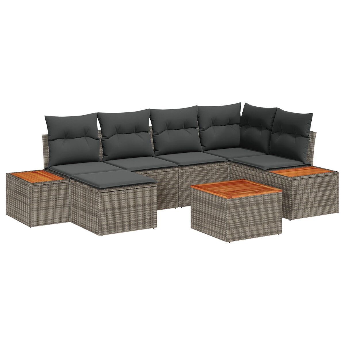 vidaXL 7-teiliges Garten Sofa Set mit Kissen Grau Poly Rattan Akazie Image