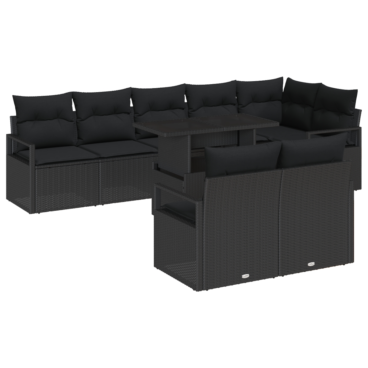 vidaXL 9-teiliges Garten-Sofaset mit Kissen in Schwarz aus Poly-Rattan Image